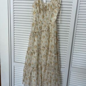 Storia Cream Ruffled Tie Front Maxi Dress